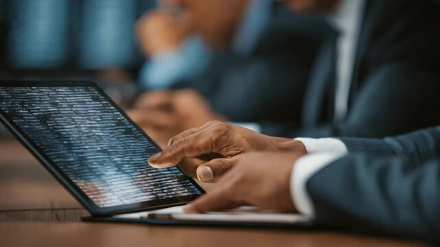 Closeup of legal experts analyzing digital statutes and judgments on tablets during focused legal research sessions.