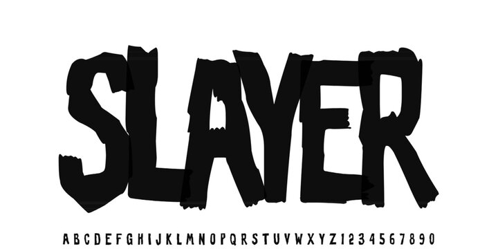 Slayer style font, Alphabets and numbers letters design. Vector illustration.
