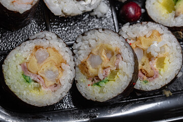 fresh sushi food with avocado, rice, sallad © angloma