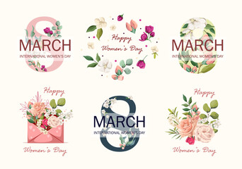 Set of elements for decoration for International Women's Day. 8 March. Vector.
