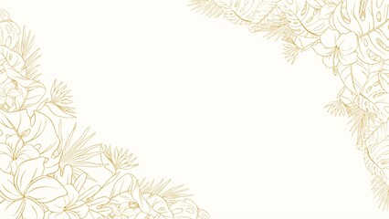 Vibrant background with flowers and trendy botanical elements. Retro hand drawn leaves branches and blooming. Modern elegant background for invitation save the date card.