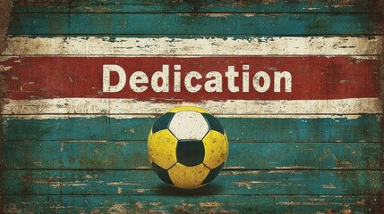 Dedication in sports captured through a soccer ball on a weathered wooden background with vibrant colors