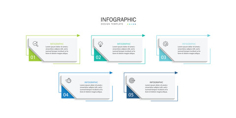 Fototapeta premium Infographic template design. 5-step timeline journey. Process diagram, 5 options on a white background, infographic elements, business, education, technology, modern vector illustration.