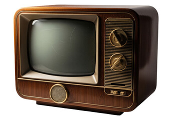 Retro Broadcast Television With Wooden Housing Design, Cut Out, Clipping Path, Isolated on a Transparent PNG Background.