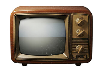 Old School Tv Set With Retro Design And Wood Texture, Cut Out, Clipping Path, Isolated on a Transparent PNG Background.
