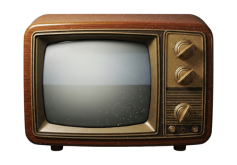 Old School Tv Set With Retro Design And Wood Texture, Cut Out, Clipping Path, Isolated on a Transparent PNG Background.