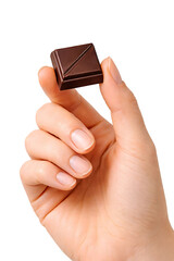 Hand Holding Dark Chocolate Piece