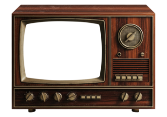 Vintage Television with Blank Screen Mockup In Photoreal Style, Cut Out, Clipping Path, Isolated on a Transparent PNG Background.