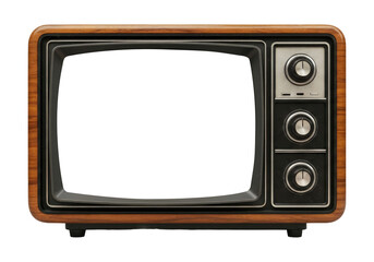 Classic Old Television Isolated with Blank Screen, Cut Out, Clipping Path, Isolated on a Transparent PNG Background.