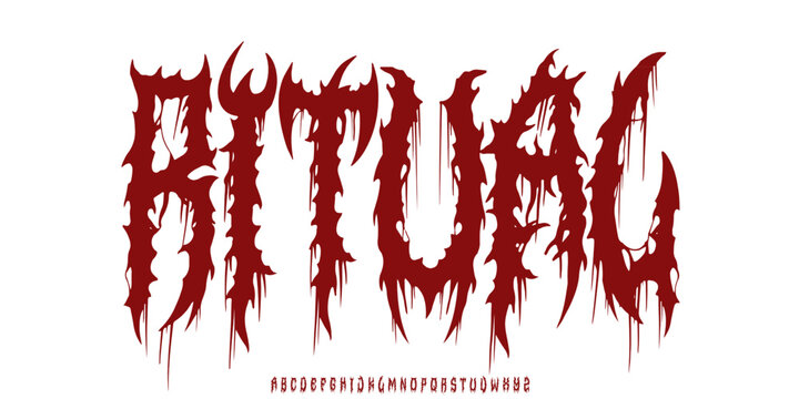Dark Lettering tattoo vector type font. Concept of Grunge type font with Gothic Punk Rock elements. Scary tattoo font concept. Rock style lettering for y2k print design