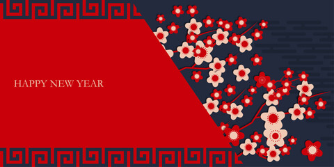 Happy Chinese new year design, Floral Lunar new year vector illustration and banner, envelope, gift card, flyer concept.