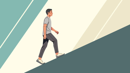 Young man climbing a steep hill demonstrating determination and perseverance in pursuit of