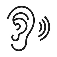 Black and White Hearing ear icon Listening Concept Sound Waves Communication Vector Illustration