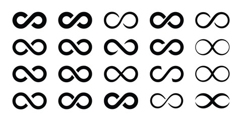 Infinity icon set, infinity eternity infinite endless loop symbols, unlimited infinity collection icons, flat style, showing eternal symbols, infinite loops, limitless concepts and clean modern vector