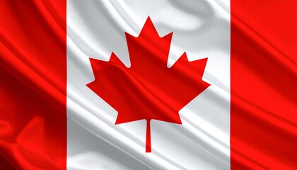 Fototapeta premium Realistic Waving National Flag of Canada with Silk Fabric Texture and Bright Red Maple Leaf - Concept for Canada Day, Patriotism, and National Identity