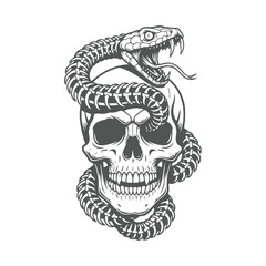 Snake Skeleton Wrapped Around a Skull