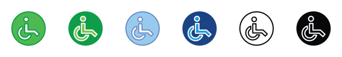 Wheelchair Accessibility Handicap Icon Set in Multiple Color Styles for Disability and Inclusive Design