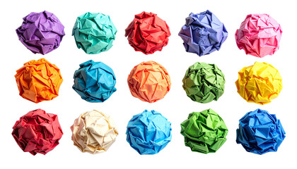 Colorful crumpled paper spheres isolated on white background