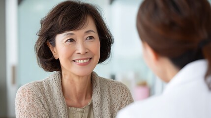 Smiling Senior Woman in Conversation / 会話中の笑顔のシニア女性