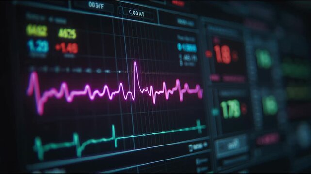 ECG Heart Monitor Display Screen with Vital Signs, Medical Technology Innovation