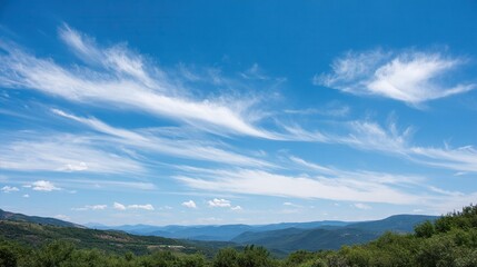 The deep blue sky is dotted with white, fluffy clouds of various shapes, making it perfect for nature-themed designs, backgrounds, banners, and creative projects with a fresh, airy feel.