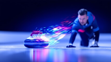 curling banner. curling dynamic wallpaper with colorful light trails on a dark background