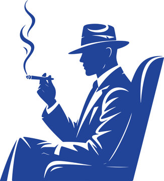 Silhouette of a man in a hat smoking a cigar vector