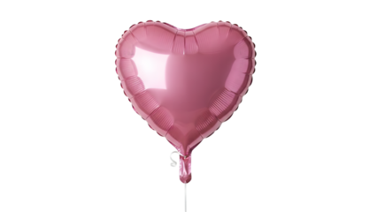 A shiny pink heart shaped helium balloon floating in the air isolated on transparent background