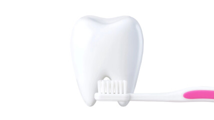 Tooth with toothbrush isolated on transparent background