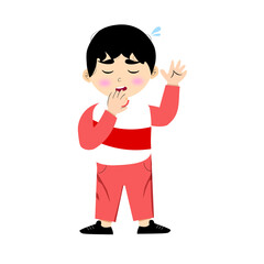 Tired Cartoon Boy Yawning with Hand over Mouth, Feeling Sleepy