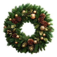 Festive wreath adorned with pinecones and holly for holiday cheer isolated on transparent background