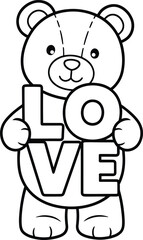 Obraz premium Adorable teddy bear embracing the word love, ready for a delightful coloring adventure