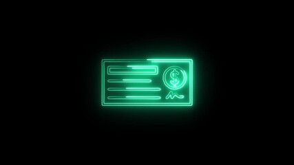 Cheque Icon Animation with Glowing Lines on Black Background