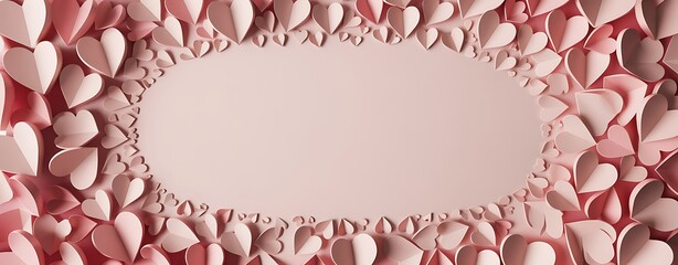 Pink heart shapes border frame with empty space for text or image