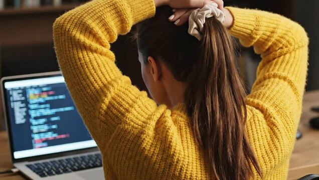 Woman coding with hair in scrunchie