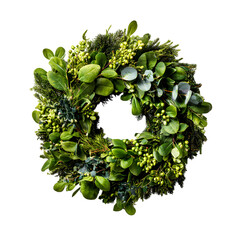 Festive wreath adorned with pinecones and holly for holiday cheer isolated on transparent background
