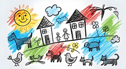 Cute Back to School Icons with Smiling Sun, Books, Apple, Graduation Cap and Stationery