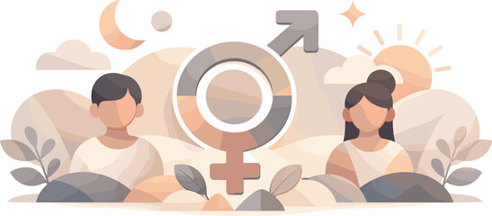 Gender Neutral Abstract. Abstract inclusive scene built from soft shapes and balanced symmetry symbolizing gender neutrality,