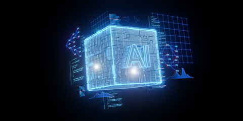 Fototapeta premium Artificial Intelligence Cube with Data Visualization