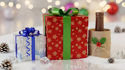 A heartwarming collection of festive Christmas gifts radiating holiday spirit and joyful anticipation On soft snow