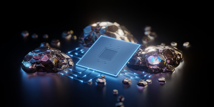 CPU Microchip with Rare Earth Elements Concept