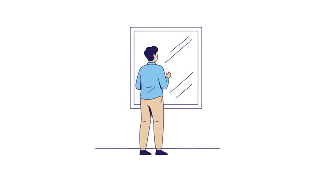 Illustration of a person standing in front of a mirror contemplating their reflection