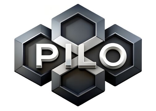 3d logo design with hexagonal shapes and pilo text