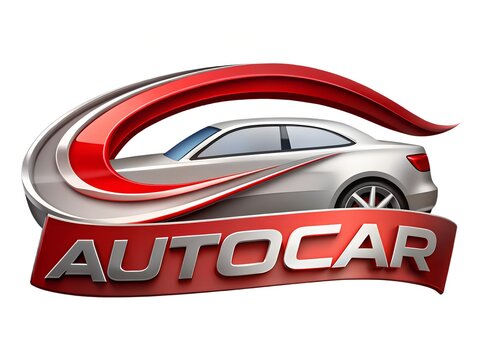 3d autocar logo design with sleek silver car and red abstract elements