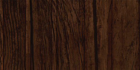 Obraz premium A natural dark brown hardwood surface features a rough oak grain pattern on an old weathered timber plank board for a textured wooden wall or floor background