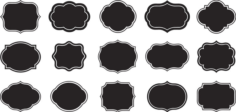 Collection of fifteen decorative black and white ornamental frames and labels Keywords: frame, label, border, decorative