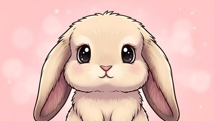 Obraz premium Cute cartoon bunny with big eyes on pink background