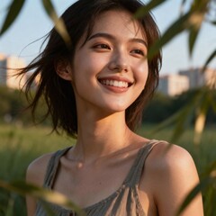 Young Woman Smiling Outdoors Representing Confidence, Positivity and Natural Human Emotion