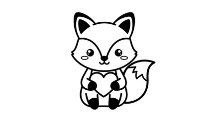 Fototapeta premium Cute Cartoon Fox Holding a Heart, Expressing Love and Affection, isolated white background.