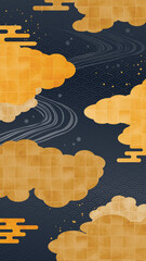 金色の雲をあしらった和風背景デザイン